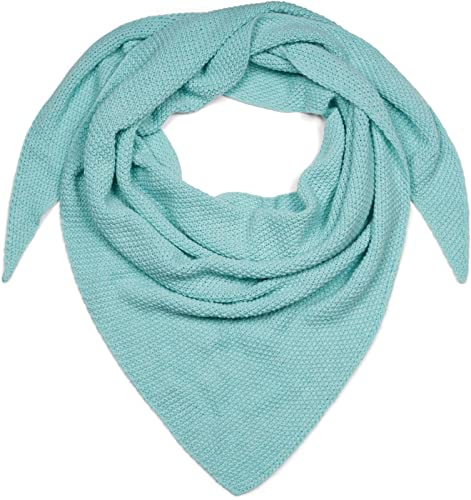 styleBREAKER Damen Strick Dreieckstuch | Weiches Schultertuch mit Reiskorn Muster | Unifarbenes Dreiecktuch aus Wolle Mix | Made in Italy | 190 x 72 cm, Farbe:Mint