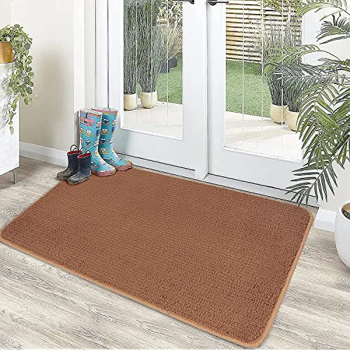 Matwesh Dirt Trapper Door Mat,Low Profile,Non-Slip,Machine Washable Absorbent Entrance Rug Floor Mat for Indoor and Outdoor (Brown, 50 * 80cm)