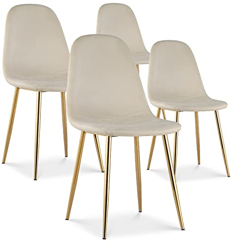 INTENSE DECO Lot de 4 chaises Bali Velours Beige Pieds doré