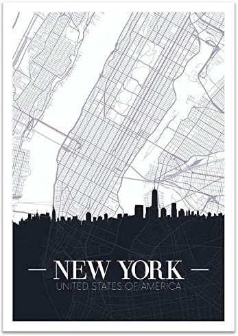 wandmotiv24 Poster als Wanddeko, Größe Din A4, Straßen Karte New York, USA, Amerika, Big Apple, Moderne Wanddeko, Wandbilder, Deko, Bild M0131