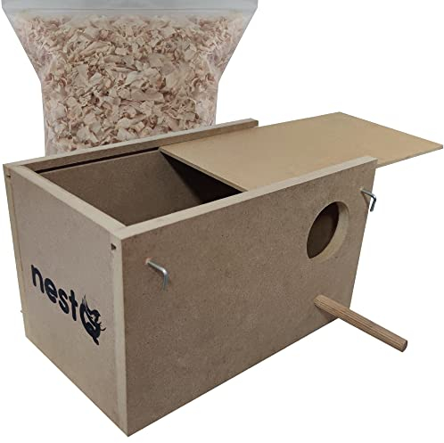 nestQ Vogelnest für Agaporniden Nistkasten Untrennbares Bett, Zuchthaus aus Holz für Vögel, mit Haken für Vogelkäfig, Unzertrennliche Behausung 23 cm x 13,5 cm x 13,5