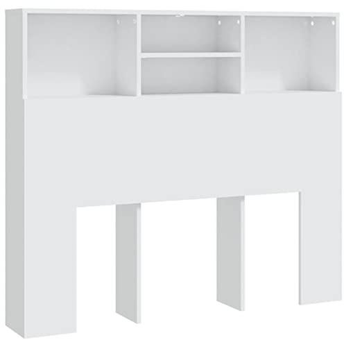 vidaXL White Headboard Cabinet - Contemporary Design, Engineered Wood, 120x19x103.5 cm, Additional Storage Compartments, Wall Attachment Device Included