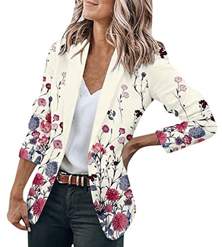 Générique Femme Élégant Blazer à Manches Longues Slim Fit Un Bouton OL Bureau Affaires Veste De Costume Devant Ouvert Manteau Cardigan Blouson Jacket (A1 Rose, XXL)