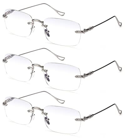 TERAISE lunettes de lecture en métal sans cadre pour hommes/femmes blocage de la lumière bleue-lunettes d'ordinateur confortables à la mode sans monture(3.0X)