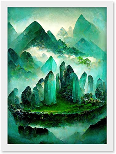 Doppelganger33 LTD Mystical New Age Crystal Jade Green Landscape Painting Artwork Framed Wall Art Print A4