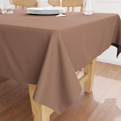 Encasa XO Baumwoll-Canvas-Tischdecke | Bräunen Einfarbig | Rechteckige Größe 140x230 cm | Esstischdecke zur Dekoration – maschinenwaschbar
