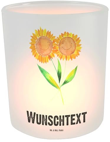 Mr. & Mrs. Panda Personalisiertes Windlicht Blume Sonnenblume - Personalisierte Geschenke, Windlichtgläser, Freundin, Windglas, Zusammen, Windlichter für Teelichter, Vertrauen, Kerzengläser, mit Namen