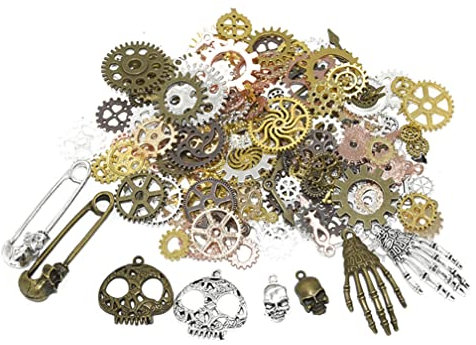 Guoguonb 92 Stücke Retro Zahnräder Schmuck Antik Steampunk Zahnräder Metall Anhänger Uhr Palme Schädel Charm Anhänger für Schmuck Basteln Armband Halskette（Mix）