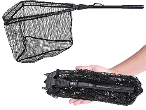 Fishing Landing Net,Stainless Steel Folding Fishing Landing Nets,Long Handle Fishing Nets for Ponds,for Carp Trout Fishing(30cm Net)