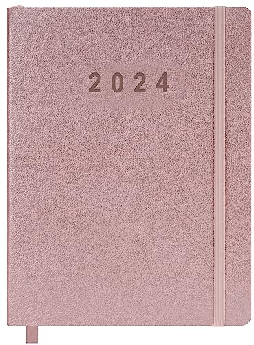 Planer 2024 – 13-Monats-Wochen- und Monatsplaner von Dezember 2023 bis Dezember 2024, veganer Lederbezug, elastischer Verschluss, 21,6 x 27,9 cm, Roségold