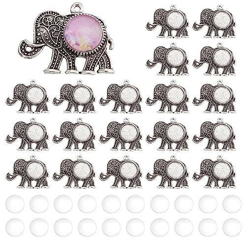 PandaHall 20 Sets Elefanten Anhängertabletts 20 Stück Tier Foto Charms Leere Lünette Mit 20 Stück Transparenten Glas Cabochon Kuppelfliesen Erinnerungs Foto Anhänger Für Abschlussfeier Hochzeit