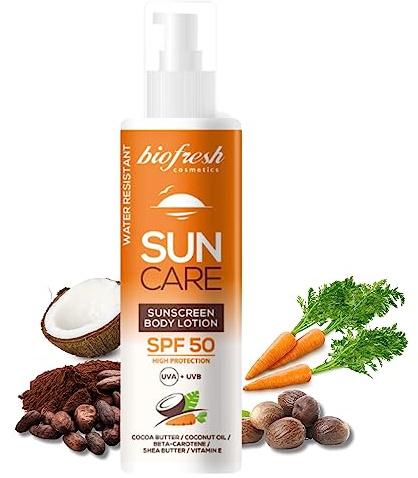 Biofresh cosmetics Sun Care Sonnenschutz Körperlotion LSF 50 - Sonnencreme, wasserfest und ohne Flecken, gleichmäßige Hautpflege sonnenspray,SPF 50, getönte Sonnenbrand-Creme 200ml