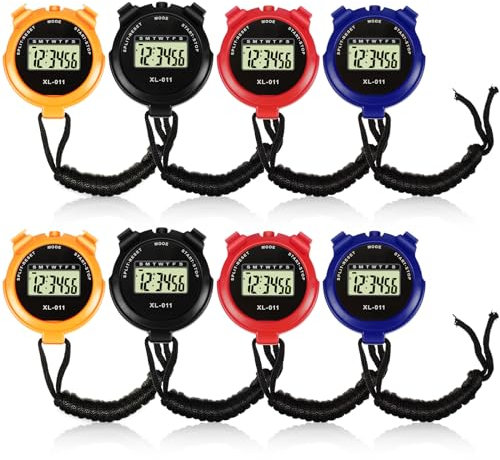 Lot de 8 chronomètres de sport multifonctions avec grand écran avec date, heure et alarme, chronomètre de sport résistant aux chocs pour la natation, la course à pied, l'entraînement sportif (couleur