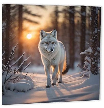Wolf im verschneiten Wald Grußkarte Wölfe Geburtstagskarte, 147 mm x 147 mm