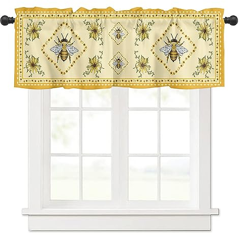 Surwin Bistrogardine Coffee Break Scheibengardine Küchengardine mit Landhausstil, Kurzgardine Wohnzimmer Landhaus Càfe Gardinen Moderne Kurz Vorhang (137x45cm,Biene)