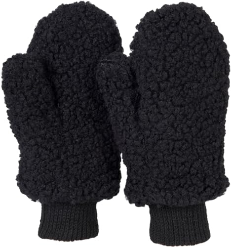 styleBREAKER Damen Winter Fäustlinge in Teddyfell Optik, warme Handschuhe, Thermo-Fleece Futter, Strickhandschuhe 09010044, Farbe:Schwarz