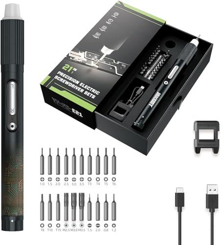 JAKEMY Mini cacciavite elettrico E21-B regolabile 3 dinamometri, cacciavite elettrico con luci a LED, ricarica USB di tipo C, per PC, laptop, occhiali, orologi, fotocamera
