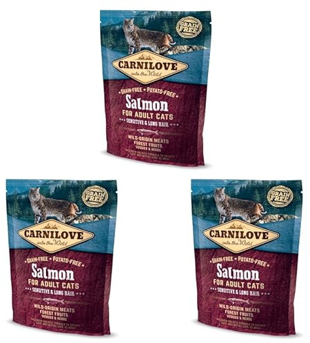 Carnilove Katze Adult Salmon | 3er Pack | 3 x 400 g | Alleinfuttermittel für ausgewachsene Katzen | Für eine empfindliche Verdauung | Ohne Getreide & Kartoffeln