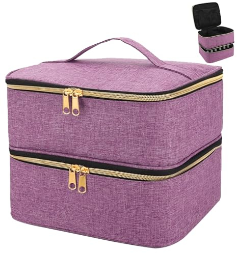 ADERTOS Nagellack Aufbewahrung Tasche Doppelschicht Nagellacktasche Lila Nagel Taschen Nagellack Organizer Wasserdicht Nagellackaufbewarung Tasche Nylon Kosmetiktasche für 30 Flaschen Nagellampe