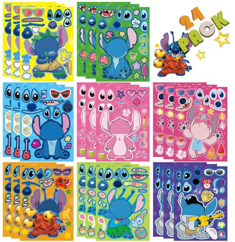 QRTSAP Make a face Stickers for Lilo & Stitch(24sheets) Kids Activities for Party Favors,Preschool Activities,Toddler Party Games for Kids Crafts,Birthday Classroom Favors