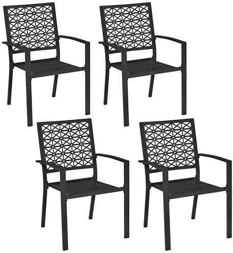Yaheetech 4-er Set Metallstuhl Outdoor-Esszimmerstuhl bis 136 KG Belastbar Stapelbarer Gartensessel aus Metall 58 × 59,5 × 89 cm LxBxH Schwarz