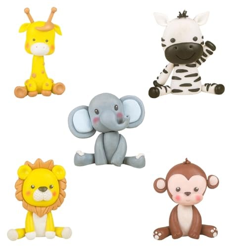 5 Pcs Animal Cake Toppers,Jungle Cake Toppers Birthday Cake Topper Safari Cake Toppers Jungle Cake Decorations,Animal Cake Decorations for Kids Boy Girl Baby Shower Birthday Party Supplies