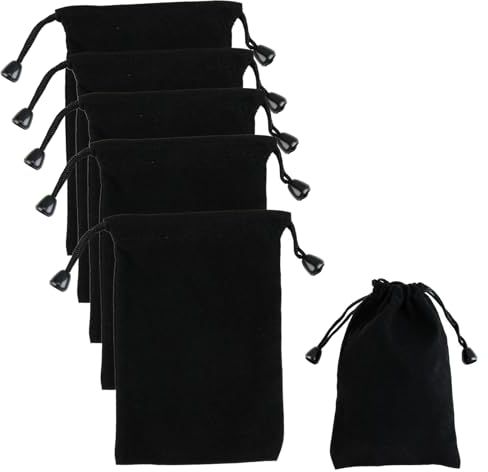 5PCS Velours Avec Cordon Pochettes de Serrage, Pochette Bijoux Noir, Petite Pochette Tissu, 10 x 15 cm, Convient Pour Les Bijoux, Bonbons, Cadeaux de Mariage, Bouchons D'oreilles, Porte-Clés