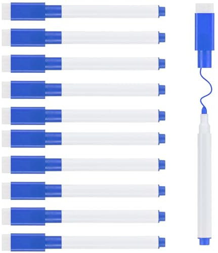 HRLORK 10 Stück Whiteboard Marker, Dry Erase Marker, Blau Whiteboard Stifte,Abwischbar Stift, Whiteboard Marker Mit Schwamm Folienstift Abwischbar Stift