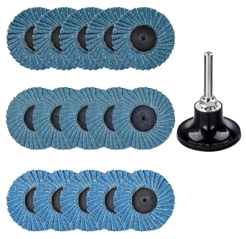 Treki 15 unidades de mini discos de abanico para taladro de grano 40/60/80, 50 mm, con adaptador de 6,35 mm, accesorio de lijado para destornillador inalámbrico, almohadillas de lija pequeñas