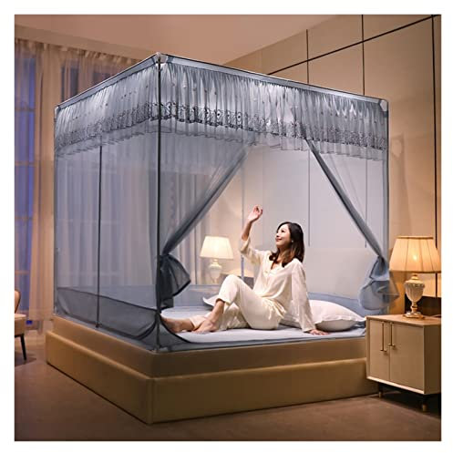 Tragbares Pop-Up-Moskitonetz, faltbares Design mit Unterseite, wirksam gegen Mücken, für Schlafzimmer, Outdoor, Camping und Reisen (grau, 2,0 m Bett)