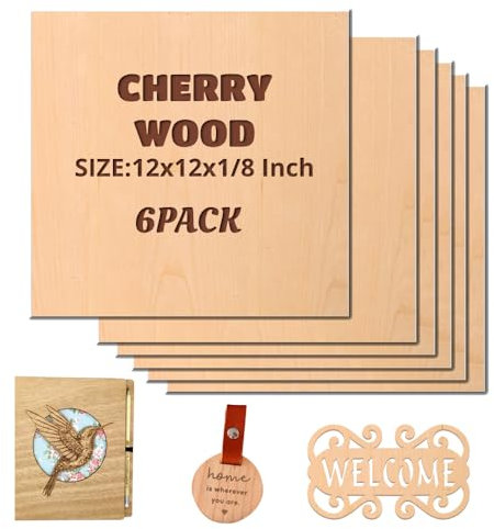 Uadme Plywood Sheets 3mm, 30 x 30cm Unfinished Wood DIY Craft Project Ply Board, Wooden Large Flat Sheet for Laser Engraving, Woodcraft Model, Crafts, Painting (Cherry Wood)