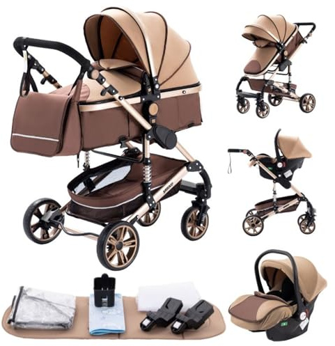 GLOKID Kinderwagen 3 in 1,Reisesysteme, Babywanne Buggy,Voll-Gummireifen,Mit Einem Klick Zusammenklappbarer, Rain cover Mosquito net, Mummy Bag