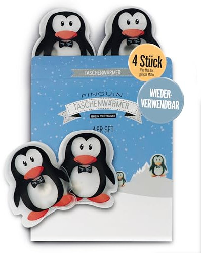 Taschenwärmer 4er Set | wiederverwendbar | Taschenheizkissen zum Knicken | Wärmekissen für Kinder und Erwachsene | Für Winter, kalte Tage | Für unterwegs & Büro (Pinguin)