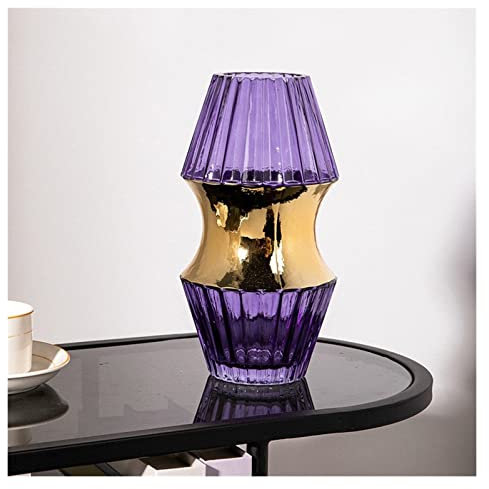 Vaso Fiori Decorativo da Interno Vaso di vetro colorato Modello verticale Anello con bordo dorato Disposizione dei fiori Vaso di fiori di coltura idroponica Decorazione di arredamento for la casa Deco