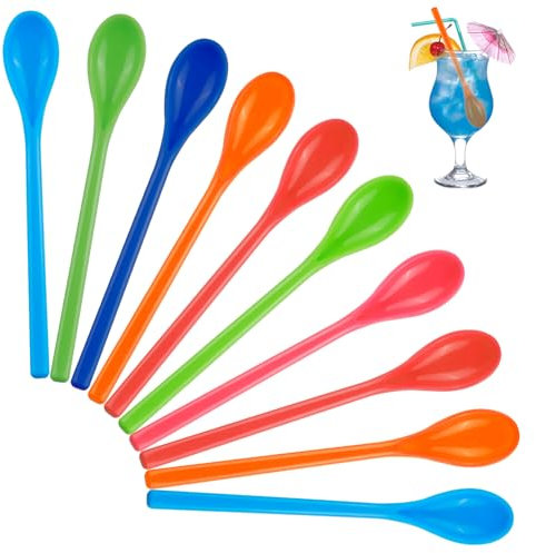 10 cucharas de plástico para huevos, 18,5 cm, cucharas largas, de plástico, coloridas, resistentes a la rotura, cucharas de mermelada, cucharas largas, reutilizables, cucharas largas para postres,
