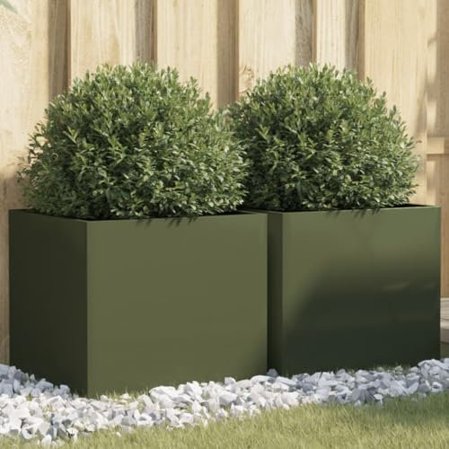 Générique Jardinières 2 pcs Vert Olive 42x40x39 cm Acier,Pots & Cache-Pots,7.77KG-841554