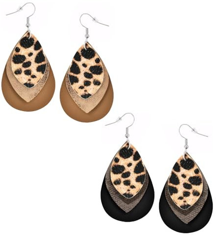 Ohrringe Leopardenmuster 2 Paare Boho Ohrringe Leoparden Accessoires Damen Leo Print Leder Hängende Boho Vintage Schmuck Geeignet für Tägliche Matching Maskerade Rollenspiele
