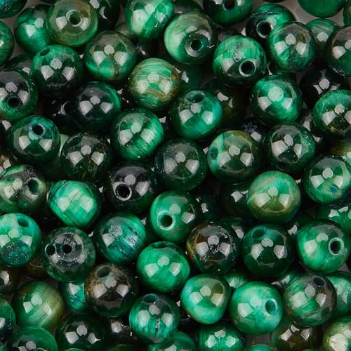 PONABEADIY 1 Box 6MM 120PCS Natural Green Tiger Eye Beads with Hole Round Stone Gemstone Dyed Polished Smooth Loose Spacer Bead Bulk for Jewellery Making Earrings Bracelets Necklace DIY Crafts Supply