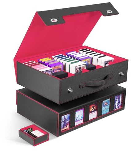 ZLCA Trading Card Aufbewahrungsbox 5-reihig mit Griff, MTG Kartenbox | Für 3900+ Karten, Commander Display, Top loader Organizer, Kartenetui für TCG PTCG Sportkarten (Schwarz / Rot)