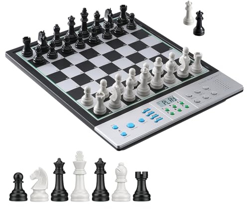 LC2B Advanced Electronic Chess Set with ELO 2200+ Engine & Talking AI Tutor, Comfortable Size Electronic Chess Board Perfect for Chess Lovers, Smart Computer Chess Game Set with Strong Magnet (Silver)