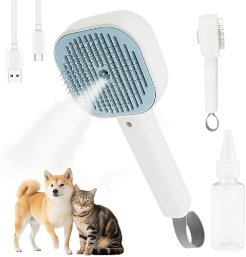 VAVPUP Katzenbürste mit Dampf, 3 in 1 Dampfbürste für Haustiere, Automatische Reinigung,Sicher Sanft Haarbürsten,Aufladbare Katzenpflegebürste für Langhaar/Kurzhaar Hunde Katz(blau)