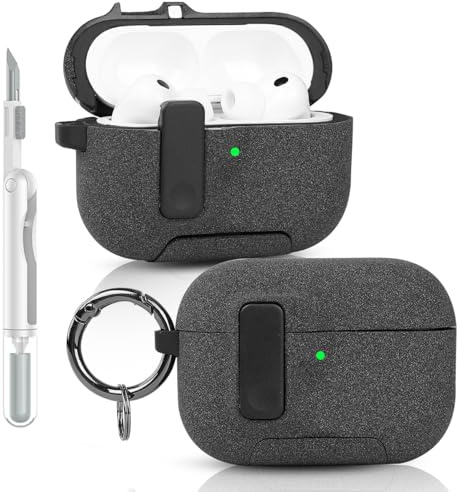 LEWOTE Gehäuse Kompatibel mit Apple Airpods Pro 3 Lustiges Niedliches Anti-Lost Cover mit Haken und Clean Kit [Unterstützung Drahtloses Laden] (Grau)