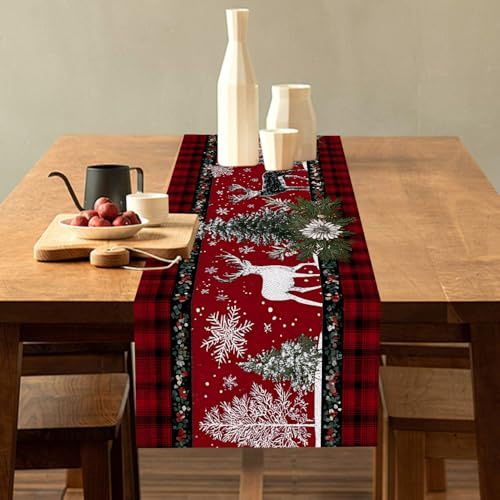 CRYSLOVE Weihnachten Tischläufer, Winter Tischdekoration für Küche, Festliche Partydekoration, 40x100 cm (Elk - Stil 2)