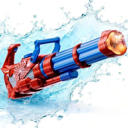 BLmukce Gatling Electric Water Gun, Automatic Squirt Gun with Light and Sound Effects, One-Click Absorption, 57cm Large Pistol for Outdoor Summer Battles for Kids Age 3+ & Adults