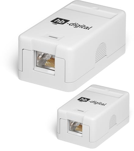 HB-DIGITAL 2 Stück Aufputz-Netzwerkdose 1-Port CAT 7 inkl. Keystone - Weiß | Werkzeuglose CAT-7-Aufputzdose mit geschirmtem Keystone-Modul für Datenübertragungen bis zu 10 Gbit/s - Weiß
