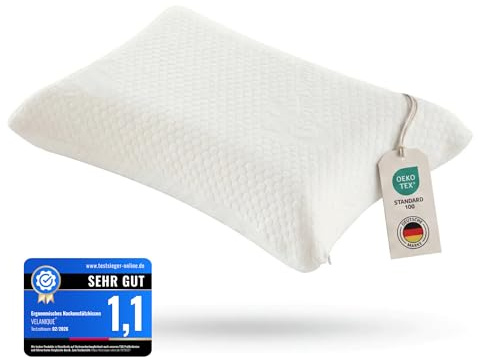 VELANIQUE® Thermo Switch, ergonomisches Visco Kissen - mittelfest – für breite Schultern – Thermo-regulierendes Memory Foam Kopfkissen, atmungsaktiv, Höchster Schlafkomfort, 60×40×15 cm