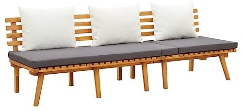 ROMHZKS Outdoor Tagesbett aus Akazienholz mit verstellbarem Kopfteil und gepolsterten Kissen für Garten und Terrasse, Massivholz Liege für Entspannung im Freien