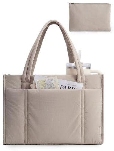 bagsmart Puffer Handtasche Damen Groß Shopper Tasche Arbeitstasche 21L | Puffy Tote Bag mit Vielen Fächern&Klein Tasche, Leicht 15,6 Zoll Laptoptasche Lehrertasche für Uni Arbeit Reise Schule Büro