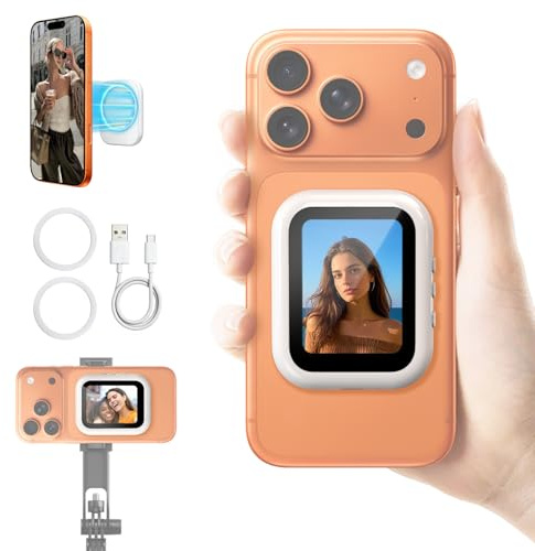 yAyusi Mini Magnetischer Vlog-Selfie-Monitor-Bildschirm für iPhone, Kompakter Tragbarer Rückkamera-Monitor, Handy-Monitor-Bildschirm, Handy-Spiegel für Rückkamera-Aufnahmen/Streaming/TikTok/YouTube