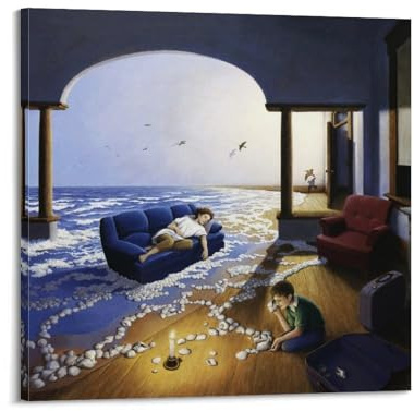 Rob Gonsalves gedrucktes Poster, Wellen, Leinwand, Wandkunst, dekorativ, Schlafzimmer, modernes Zuhause, 70 x 70 cm